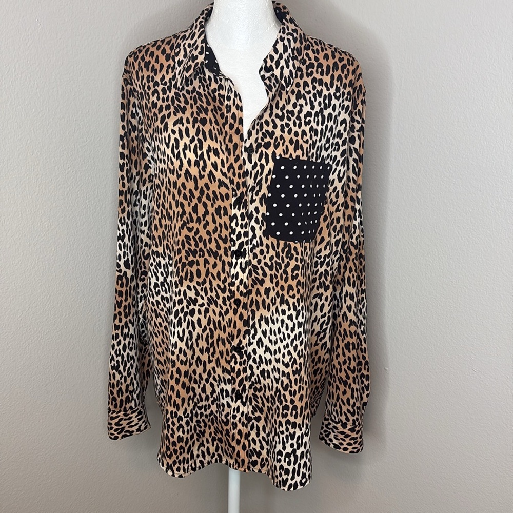 CHICOS women’s blouse animal print polka dot large